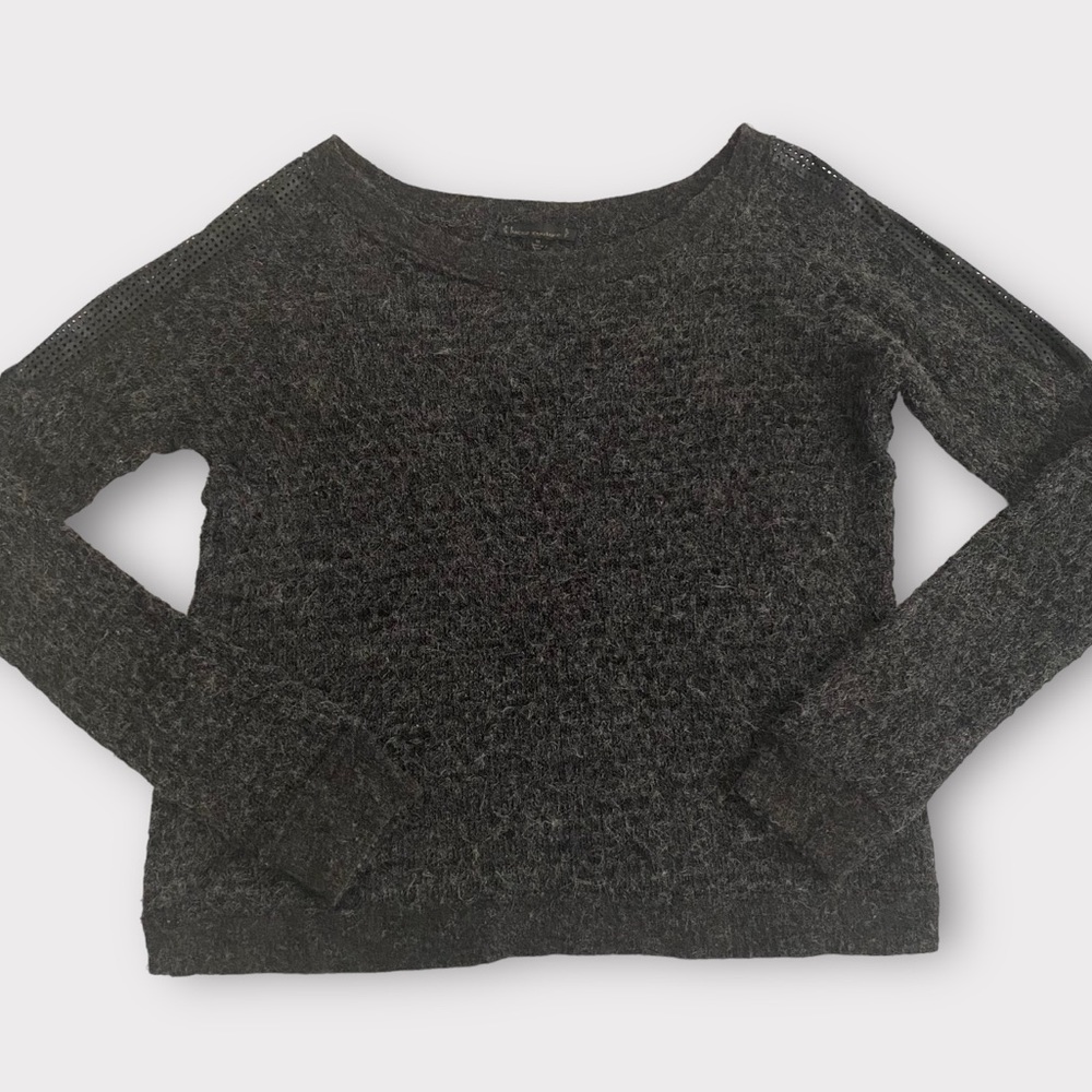 Lucca Couture Women’s Sweater Medium Faux Leather Shoulder Panels Lightweight